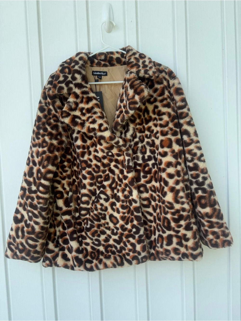 kimberly.c Faux Fur Leopard Print Fuzzy Fleece Jacket Coat S/M Snap Front